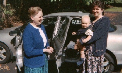 Family greeting in the parking lot
